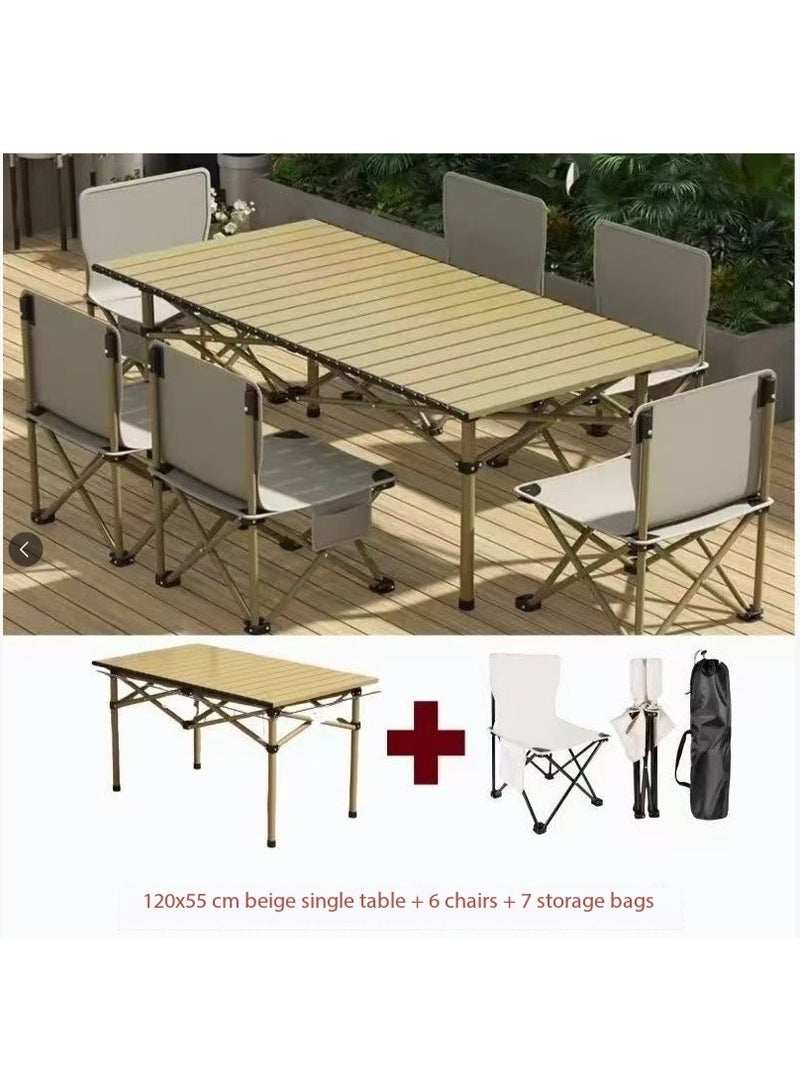 حجم الطاولة 120 سم × 55 سم، 6 كراسي بمقاس 36 × 36 × 58 سم. مجموعة طاولة وكراسي خارجية قابلة للطي، طاولة وكراسي خارجية، طاولة وكراسي تخييم، طاولة وكراسي قابلة للطي، كراسي فناء - Image 2