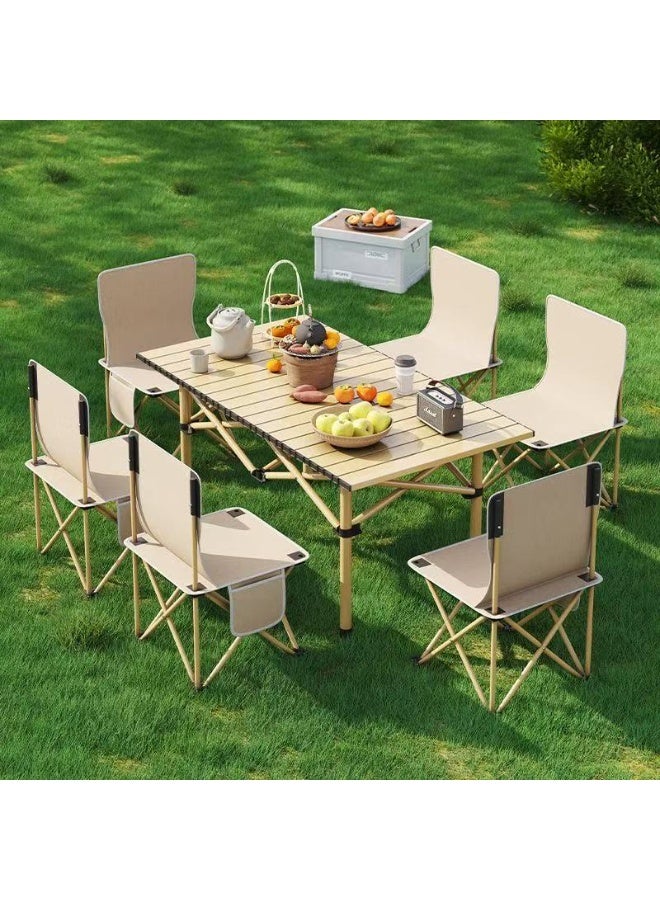 حجم الطاولة 120 سم × 55 سم، 6 كراسي بمقاس 36 × 36 × 58 سم. مجموعة طاولة وكراسي خارجية قابلة للطي، طاولة وكراسي خارجية، طاولة وكراسي تخييم، طاولة وكراسي قابلة للطي، كراسي فناء - Image 4