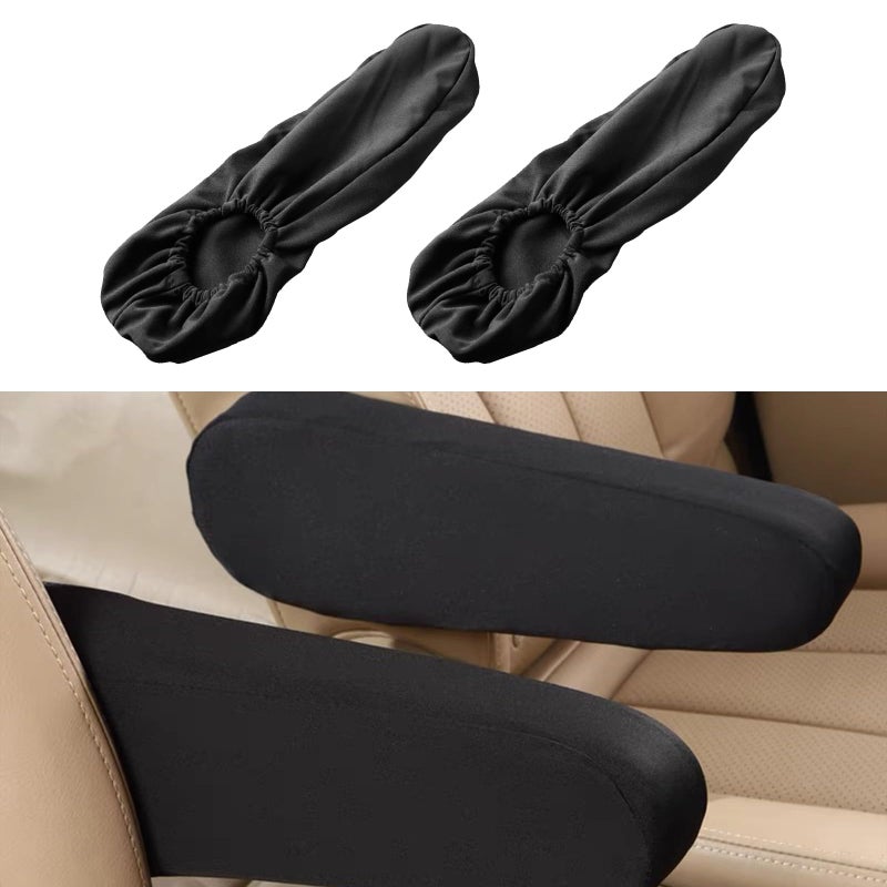 SWQS 2 PCS Car Front Seat Armrest Covers Soft Elastic Fabric Stretch Auto Seat Armrest Protectors Universal Front Seat Arm Rest Cover Replacement Vehicle Interior Decor Accessories Black - Image 3
