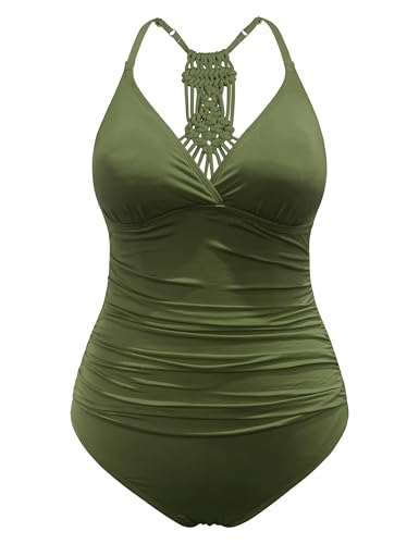 Hilor Women's Molded Cup One Piece Swimsuit Sexy Slimming Monokini Swimwear Tummy Control Bathing Suit Olive Me 10 - Image 4