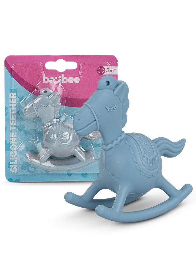 Baybee Molar Silicone Teether for Baby Food Grade BPA Free Pacifier for Toddler Babies to Soothe Gums, Easy to Grasp and Hand Chewing Soother Teething Horse Toys for Baby Infant 6-12 Month (Blue) - Image 1