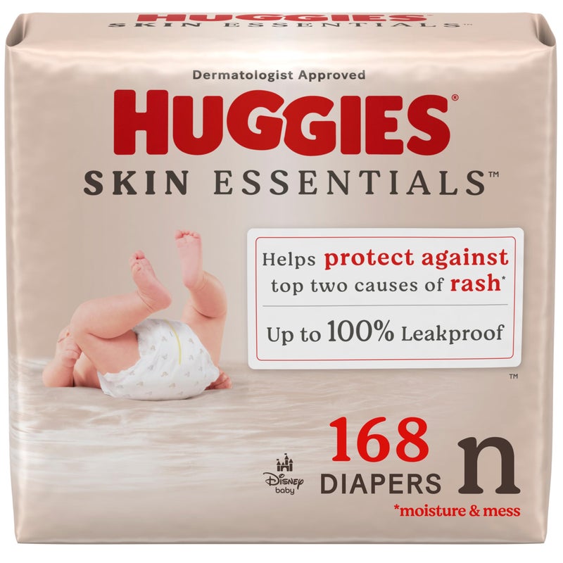 Huggies Size Newborn Diapers, Skin Essentials Baby Diapers, Size Newborn (6-9 lbs), 168 Count - Image 1