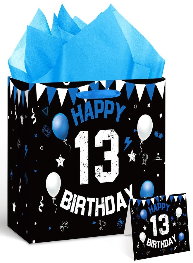 LUUFILx 13th Birthday Gift Bag for Boys Teenager Party Favors Bags Black White Gift Party Favors Bags with Handles for 13th Birthday Decorations - Image 1