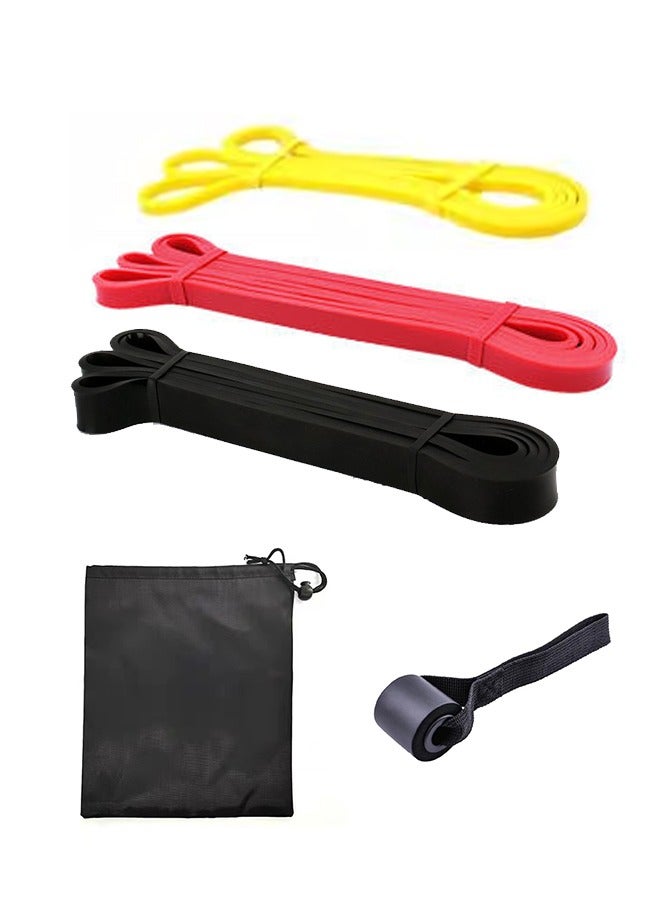 Generic TPE Fitness Resistance Bands Power Training/Pull-up Assist Hip Training Exercise Resistance Bands Pull-up Elastic Rope Set Includes: Yellow + Red + Black [With Storage Bag + Door Anchor] - Image 1