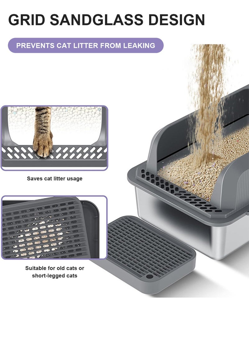 Kidle Stainless Steel Pet Cat Litter Box Closed Large Capacity Metal Cat Toilet Tray Garbage Room With Footboard And Shovel 60*40*30cm  - Image 2