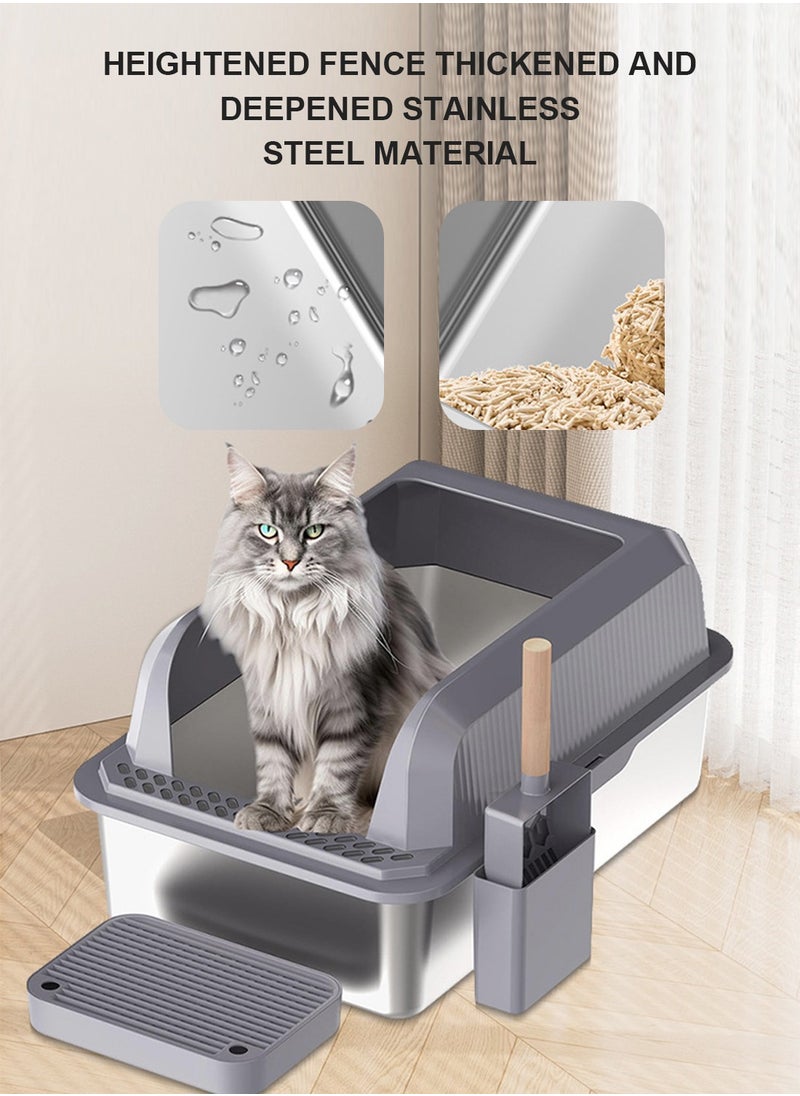Kidle Stainless Steel Pet Cat Litter Box Closed Large Capacity Metal Cat Toilet Tray Garbage Room With Footboard And Shovel 60*40*30cm  - Image 3