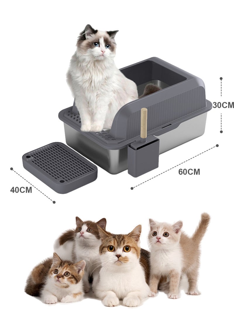 Kidle Stainless Steel Pet Cat Litter Box Closed Large Capacity Metal Cat Toilet Tray Garbage Room With Footboard And Shovel 60*40*30cm  - Image 4