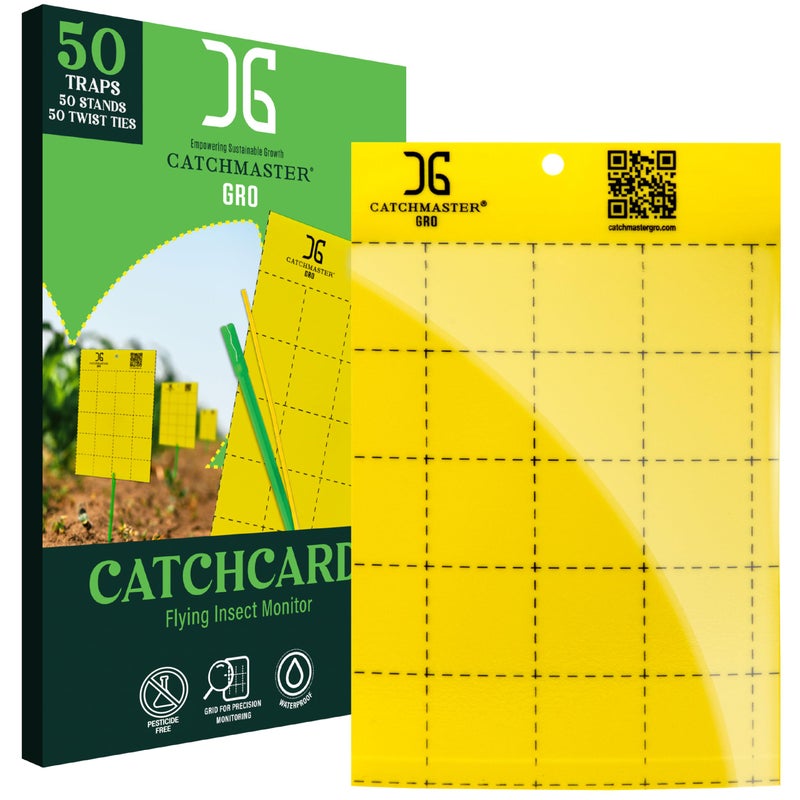 Catchmaster GRO Yellow Large Double Sided Sticky Traps 50PK Adhesive Bug Fruit Fly Trap Pest Control for Home Farm Garden Hydroponics Greenhouse Protect Live Plants Indoor Outdoor - Image 2