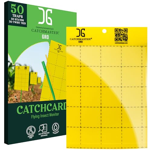 Catchmaster GRO Yellow Large Double Sided Sticky Traps 50PK Adhesive Bug Fruit Fly Trap Pest Control for Home Farm Garden Hydroponics Greenhouse Protect Live Plants Indoor Outdoor - Image 1