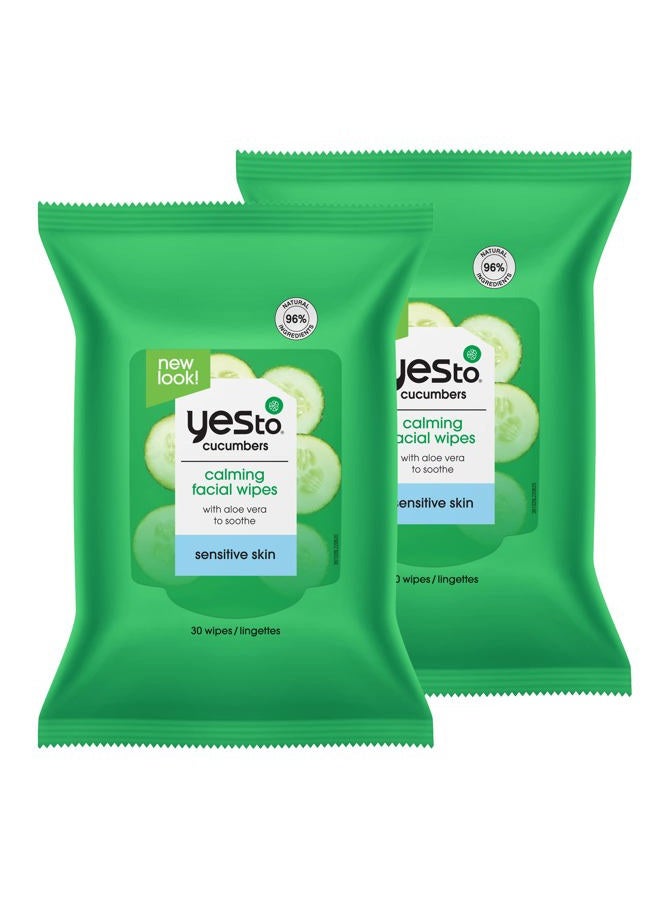 Yes To Face Wipes for Women and Men, Sensitive Facial Cleansing Wipes for use as a Make Up Remover, Cleaning, Soothing, Cucumbers Aloe Vera (Pack of 2) - Image 1