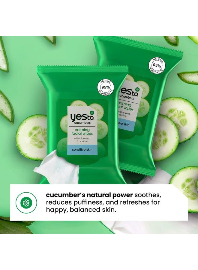Yes To Face Wipes for Women and Men, Sensitive Facial Cleansing Wipes for use as a Make Up Remover, Cleaning, Soothing, Cucumbers Aloe Vera (Pack of 2) - Image 3