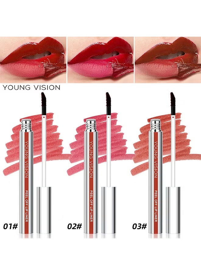 يونج فيجن مجموعة 3 ألوان من أحمر الشفاه القابل للتقشير، لون شفاف طويل الأمد للنساء والفتيات، أحمر شفاه قابل للتقشير بملمس غير لامع، متين، مقاوم للماء، لا ينتقل، ألوان مشبعة للغاية - Image 2