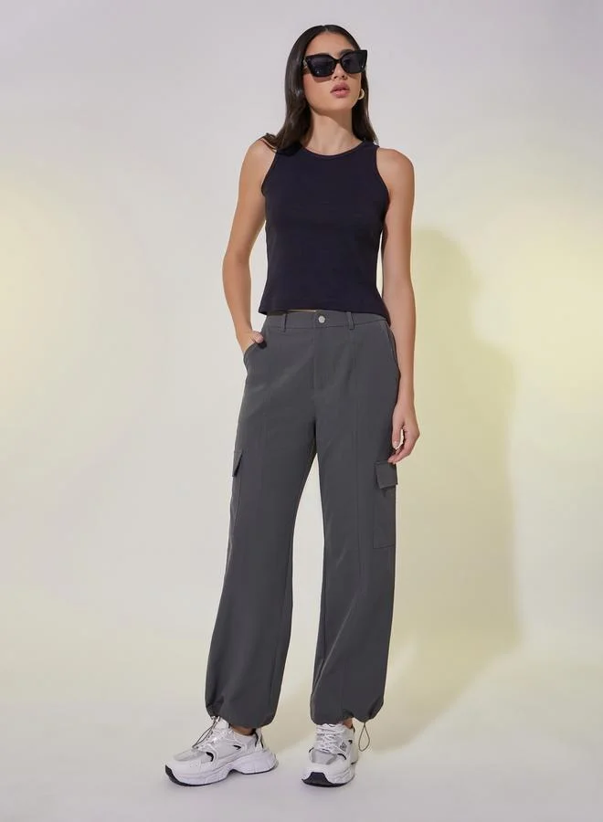 تايك تو Solid Straight Leg Drawstring Hem Cargo Pants