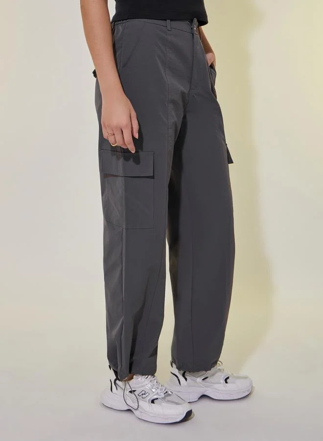 تايك تو Solid Straight Leg Drawstring Hem Cargo Pants
