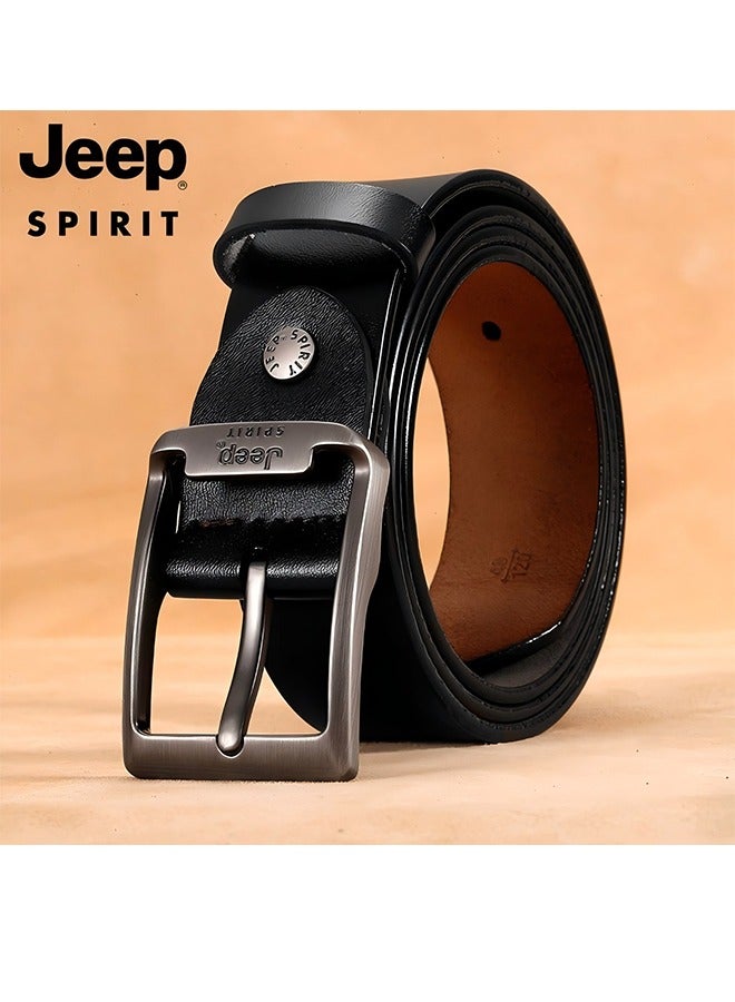 JEEPSPIRIT Men's Leather Belt - Classic Pin Buckle, Perfect for Jeans, Suits & Uniforms Black - Image 1