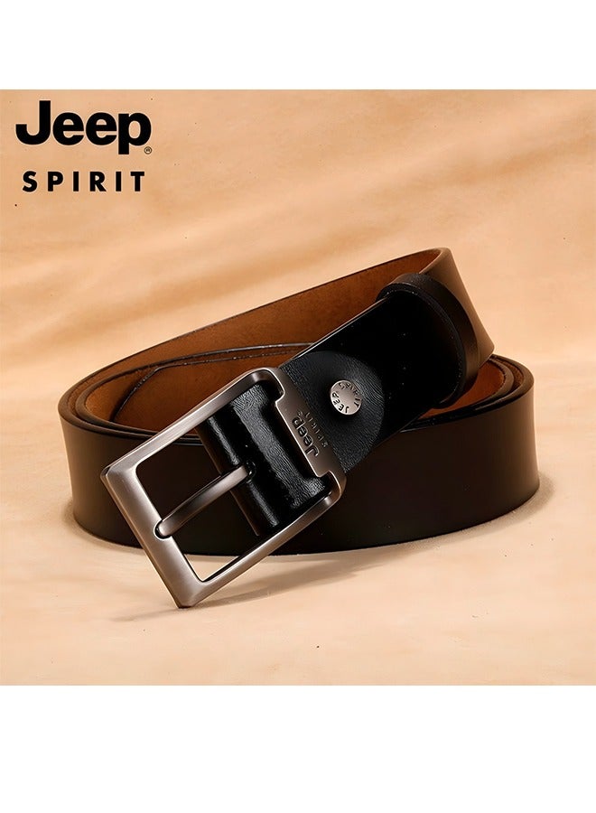 JEEPSPIRIT Men's Leather Belt - Classic Pin Buckle, Perfect for Jeans, Suits & Uniforms Black - Image 2