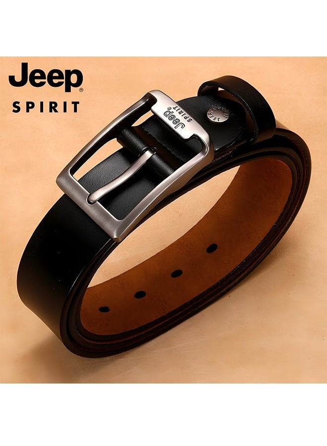 JEEPSPIRIT Men's Leather Belt - Classic Pin Buckle, Perfect for Jeans, Suits & Uniforms Black - Image 3