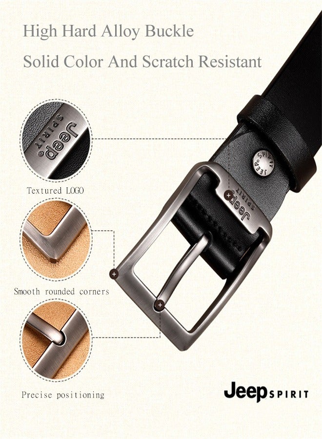 JEEPSPIRIT Men's Leather Belt - Classic Pin Buckle, Perfect for Jeans, Suits & Uniforms Black - Image 5