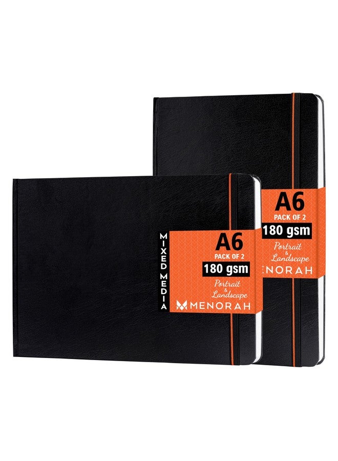MENORAH - Sketchbooks for Artists-A6-180 GSM- (PACK of 2 Combo )Pocket Size Sketchbook-(100 Pages/50 Sheets)-Drawing Book for Artists-(Size Landscape SKetchbook 10.5 cm x 14.8 cm & Portrait Sketchbook 14.8 cm x 10.5 cm)-Completely Handmade-COMBO- BLACK - Image 1