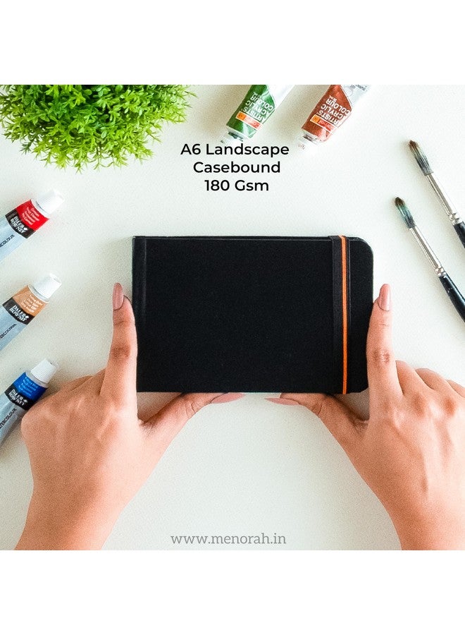 MENORAH - Sketchbooks for Artists-A6-180 GSM- (PACK of 2 Combo )Pocket Size Sketchbook-(100 Pages/50 Sheets)-Drawing Book for Artists-(Size Landscape SKetchbook 10.5 cm x 14.8 cm & Portrait Sketchbook 14.8 cm x 10.5 cm)-Completely Handmade-COMBO- BLACK - Image 3