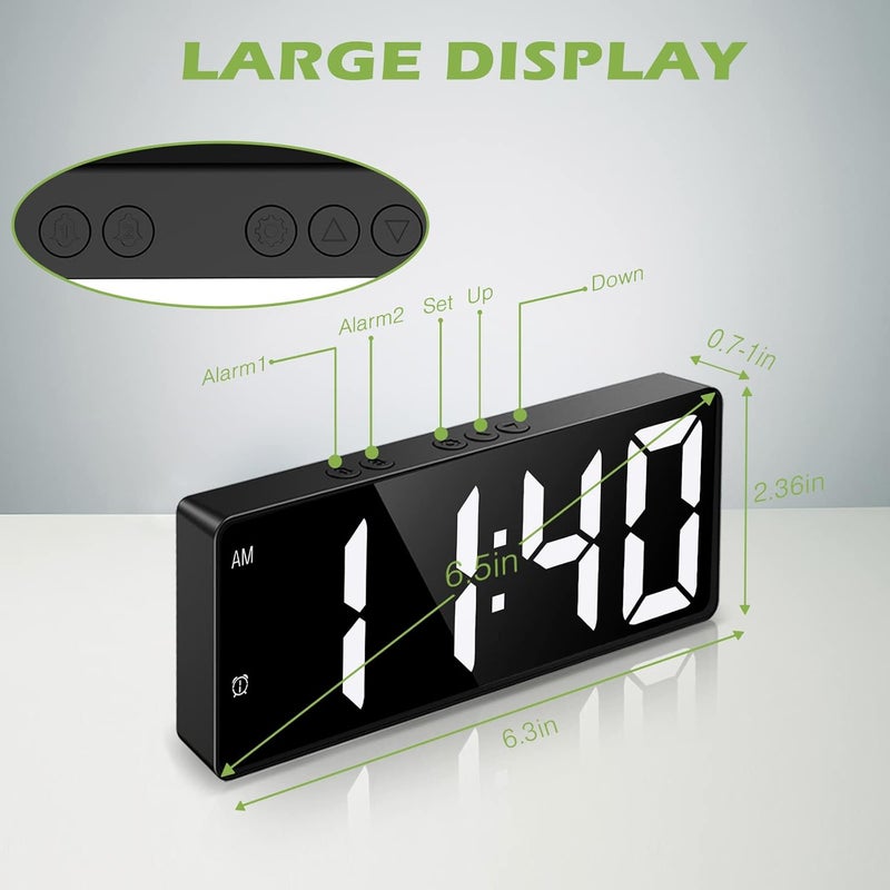 KeeKit Digital Alarm Clock LED Alarm Clock with 65in Large Display Upgraded LED Desktop Clock with USB Port for Charging Snooze Function 3 Adjustable Brightness for Bedroom Home Office - Image 3
