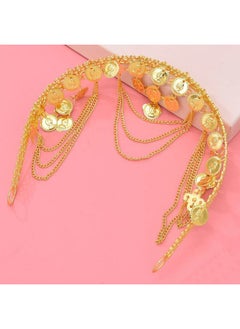 Idealway Girls Belly Dance Hair Hoop Indian Gold Plated Dance Headband Tribal Headband with Chain and Coin Ornaments  - Image 5
