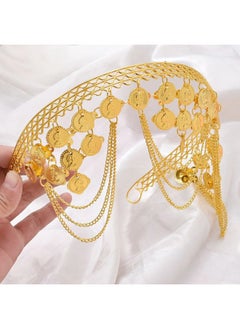 Idealway Girls Belly Dance Hair Hoop Indian Gold Plated Dance Headband Tribal Headband with Chain and Coin Ornaments  - Image 3