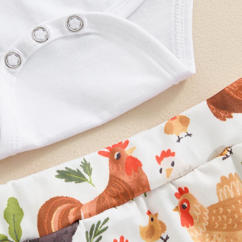 Children''s Wear 2024 Summer Girls'' Letter Print Short-sleeved Hatshirt Chicken Print Shorts Hair Band Three-piece Set - Image 5