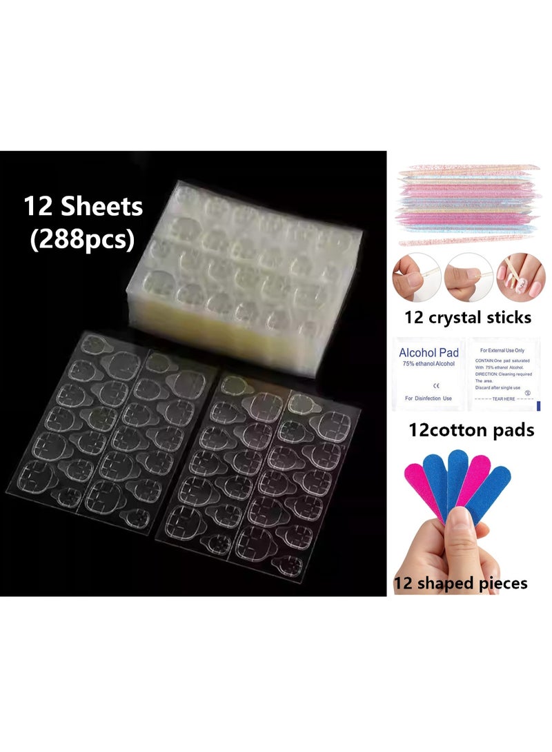 12 Sheets (28pcs) Double-Side Nail Adhesive Tabs,  with 12 Crystal stick, cleaning sponge, nail file Kalolary Nail Glue Stickers False Nail Jelly Gel Glue Tabs Nail Glue Transparent Flexible Adhesive Nails Tab for Manicure (12 Sheets) - Image 1
