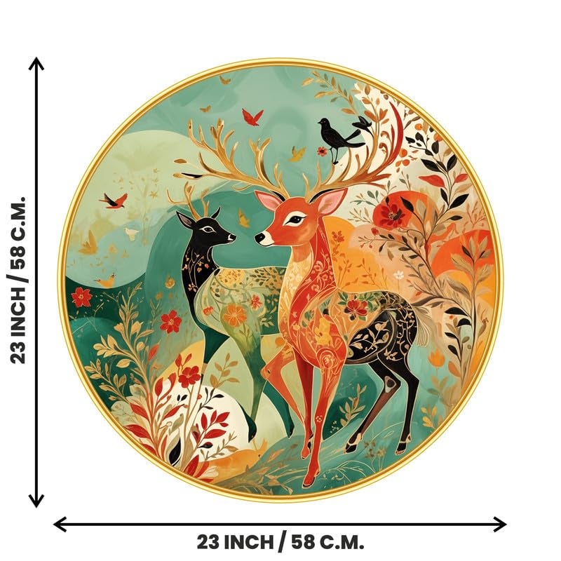 SAF لوحة جدارية كبيرة مستديرة للحياة البرية مع إطار ذهبي - لوحة فنية من الفينيل اللامع - Image 2