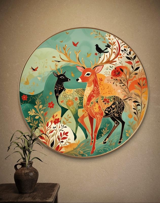 SAF لوحة جدارية كبيرة مستديرة للحياة البرية مع إطار ذهبي - لوحة فنية من الفينيل اللامع - Image 4