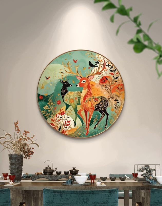 SAF لوحة جدارية كبيرة مستديرة للحياة البرية مع إطار ذهبي - لوحة فنية من الفينيل اللامع - Image 5