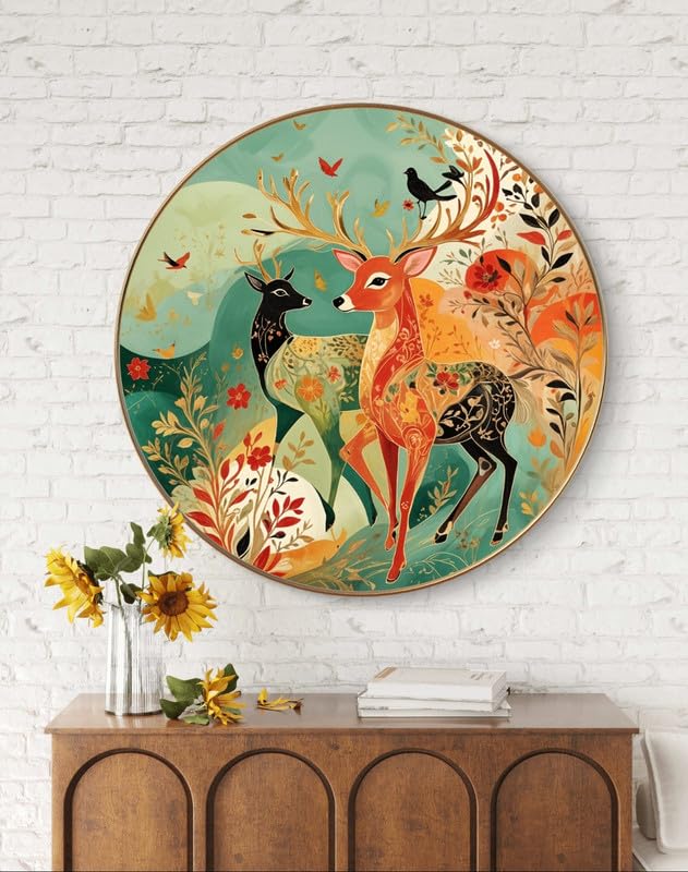 SAF لوحة جدارية كبيرة مستديرة للحياة البرية مع إطار ذهبي - لوحة فنية من الفينيل اللامع - Image 3