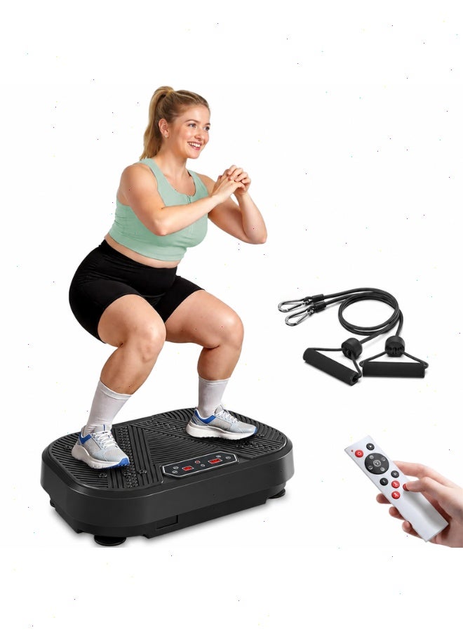Vibration Plates, Vibration Fitness Exercise Machine for Lymphatic Drainage, Full Body Shaker Workout Vibrate Stand with 2 Resistance Bands,330lb Max Load for Home Use