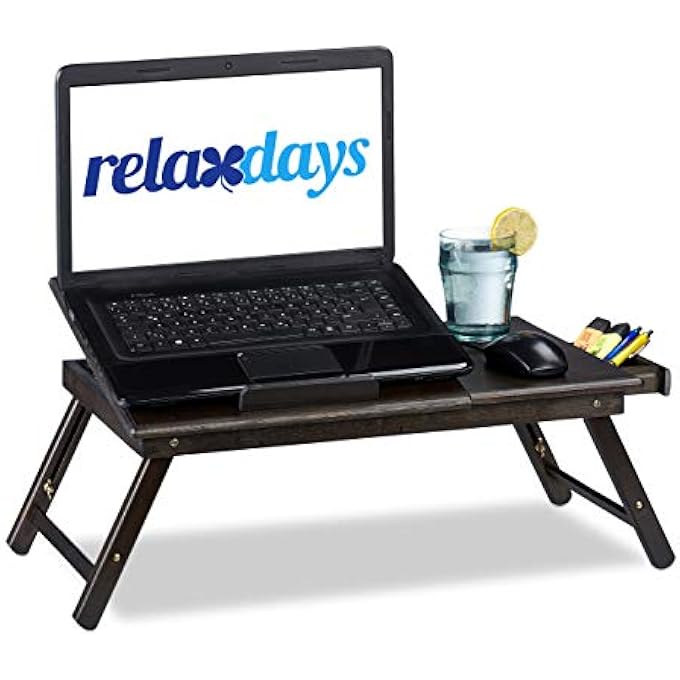 Relaxdays BAMBOO TABLE, HEIGHT-ADJUSTABLE LAPTOP STAND FOR BED AND COUCH, WITH DRAWER, BROWN, HWD: 24X60X35CM - Image 1