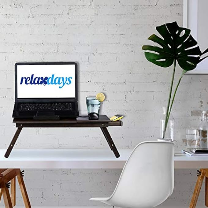 Relaxdays BAMBOO TABLE, HEIGHT-ADJUSTABLE LAPTOP STAND FOR BED AND COUCH, WITH DRAWER, BROWN, HWD: 24X60X35CM - Image 2