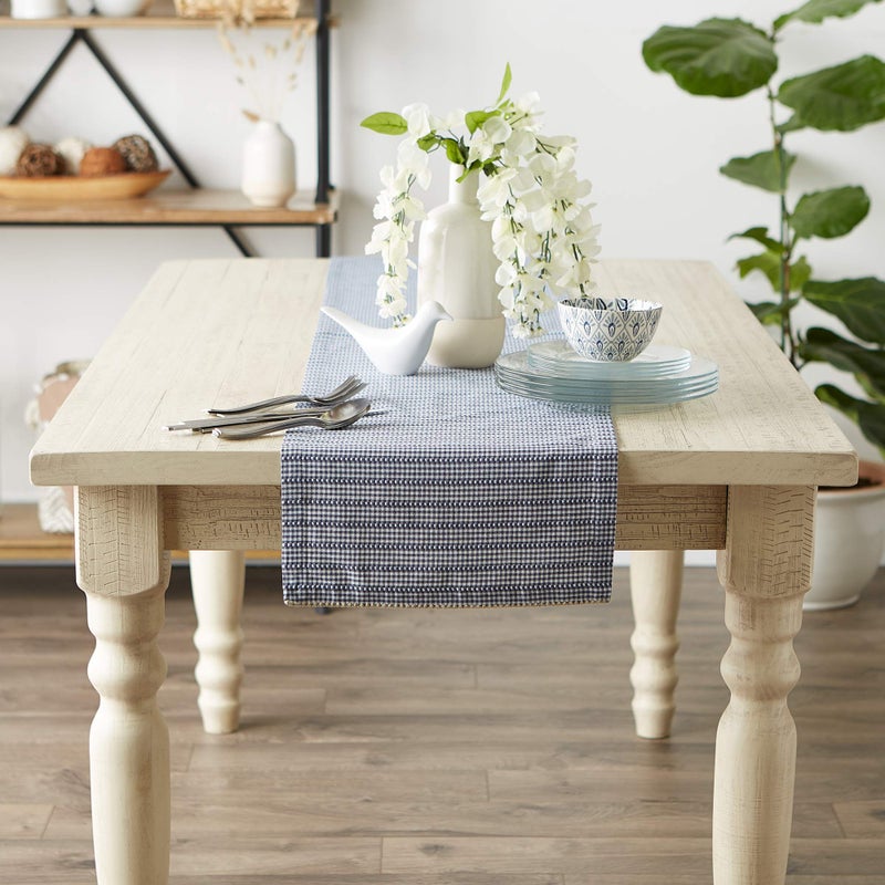 DII Farmhouse Gingham, Checked Tabletop Collection, Table Runner, 14x72, French Blue - Image 3