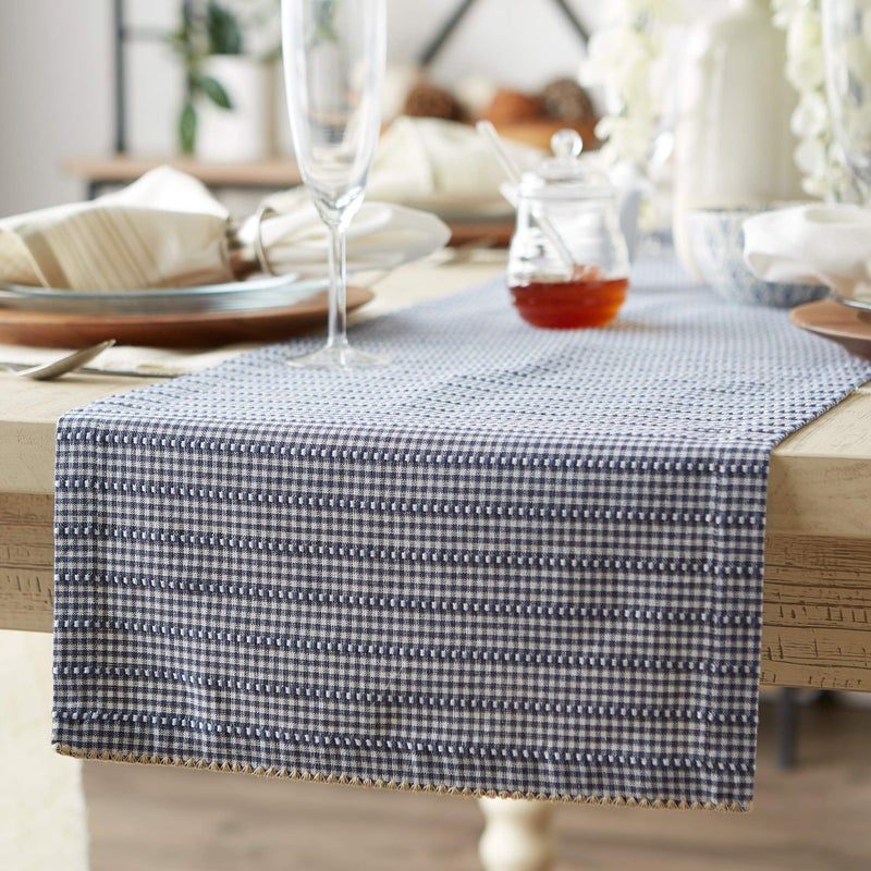 DII Farmhouse Gingham, Checked Tabletop Collection, Table Runner, 14x72, French Blue - Image 2