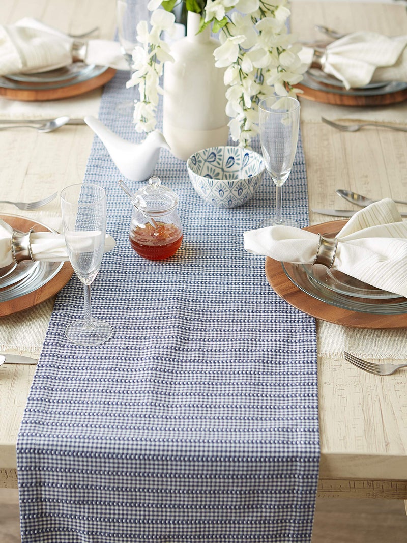 DII Farmhouse Gingham, Checked Tabletop Collection, Table Runner, 14x72, French Blue - Image 4