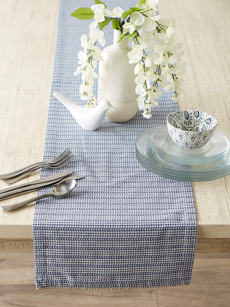 DII Farmhouse Gingham, Checked Tabletop Collection, Table Runner, 14x72, French Blue - Image 5