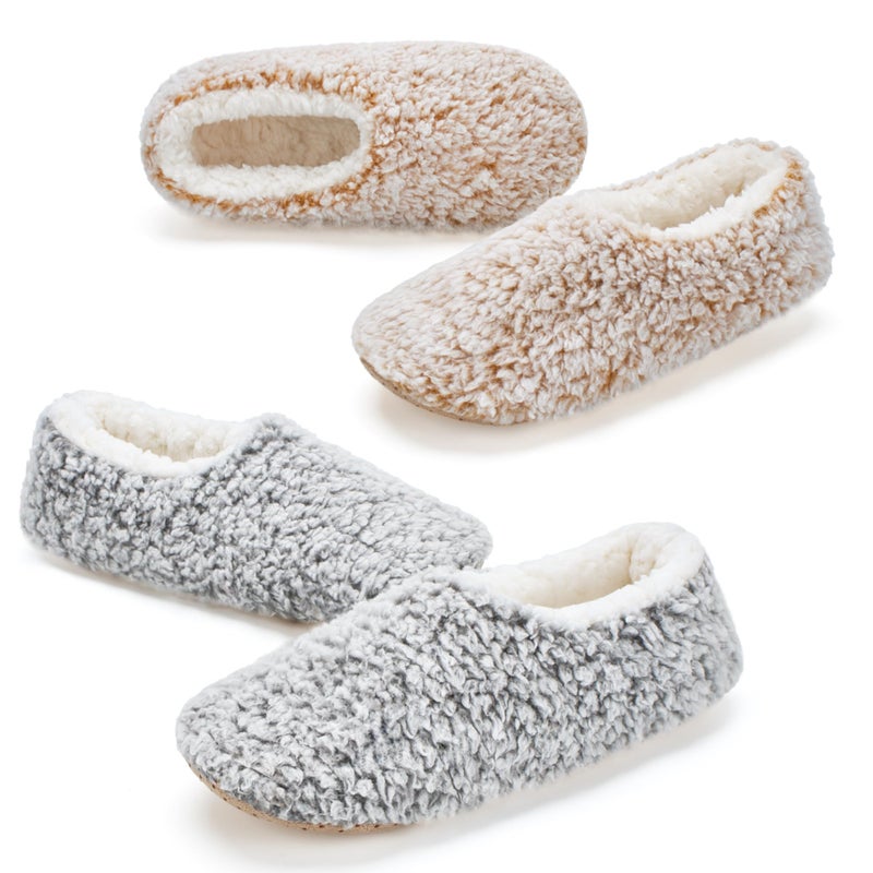 cosyone1997 2-Pair Slippers for Women Indoor Soft Sole with Warm Plush Lining and Non-Slip Grips, House Slipper Socks, Size 7-8 - Image 1