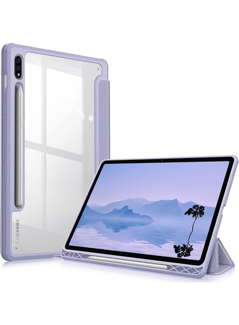 Cover Hybrid Slim Case for Samsung Galaxy Tab S8/Tab S7 11 Inch (Model SM-X700/X706/T870/T875/T878) with S Pen Holder, Shockproof Cover with Clear Transparent Back Shell (light Purple) - Image 1