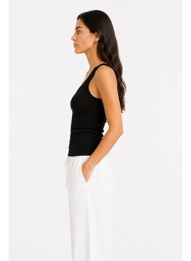 Nileton Women's Basic Ribbed Knit - Cotton Round Neck Tank Top - Slim Fit Sleeveless Stretchy Fitted Casual Everyday Tank - Image 3