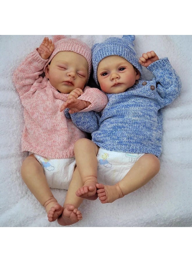 ان بي كي دمية زرقاء أنيقة، مقاس ١٨ بوصة، دمية طفل حديث الولادة، دمية واقعية مصنوعة يدويًا من الفينيل الناعم والسيليكون، مجموعة ألعاب للأطفال. - Image 3