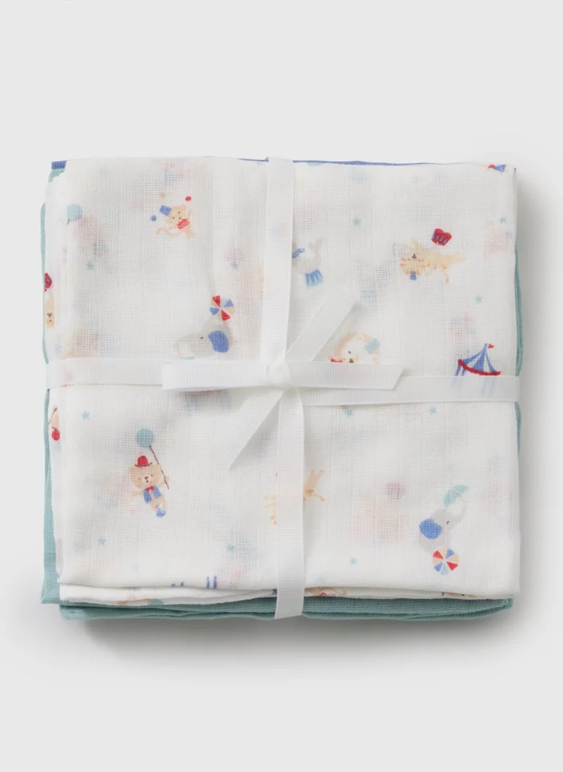 Matalan 3 Pack Baby Blue Muslin Squares