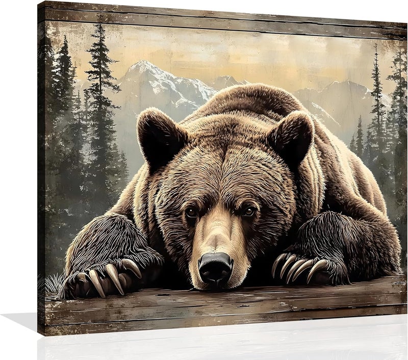 OWNANRTHM Brown Bear Canvas Wall Art - Image 1