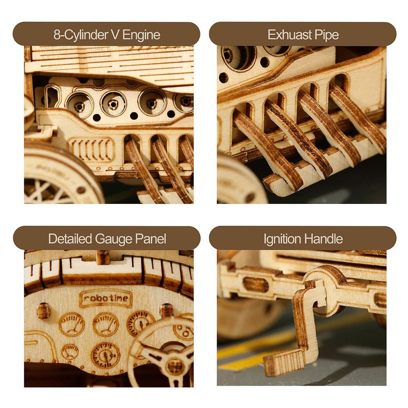 ROKR 3D Wooden Puzzle for Adults-Mechanical Car Model Kits-Brain Teaser Puzzles-Vehicle Building Kits-Unique Gift for Adults on Birthday/Christmas Day(1:16 Scale)(MC401-Grand Prix Car) - Image 3