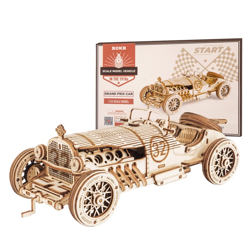 ROKR 3D Wooden Puzzle for Adults-Mechanical Car Model Kits-Brain Teaser Puzzles-Vehicle Building Kits-Unique Gift for Adults on Birthday/Christmas Day(1:16 Scale)(MC401-Grand Prix Car) - Image 1