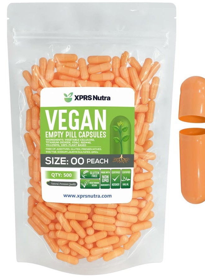 XPRS Nutra Size 00 Empty Capsules - 500 Count Empty Vegan Capsules - Vegetarian Empty Pill Capsules- DIY Vegetable Capsule Filling- Veggie Pill Capsules Empty Caps (Peach) - Image 1