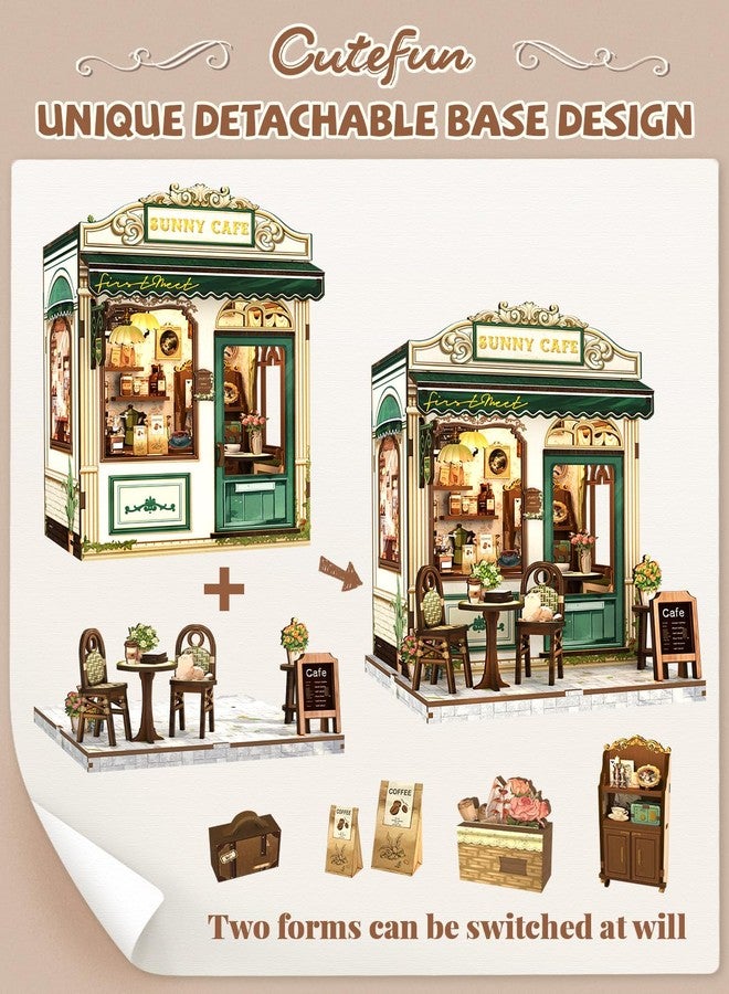 Cutefun Book Nook Kit - DIY Miniature Coffee Shop Dollhouse Kit for Adults and Teens, 3D Wooden Cafe Puzzle Mini House Building Kit with LED Bookshelf Insert Decor Creative Gifts (Sunny Cafe) - Image 5